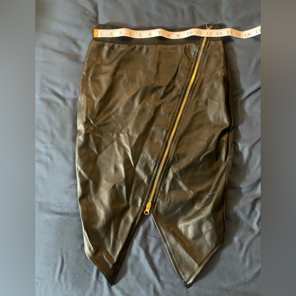 Black Faux Leather Skirt with Gold Zipper
